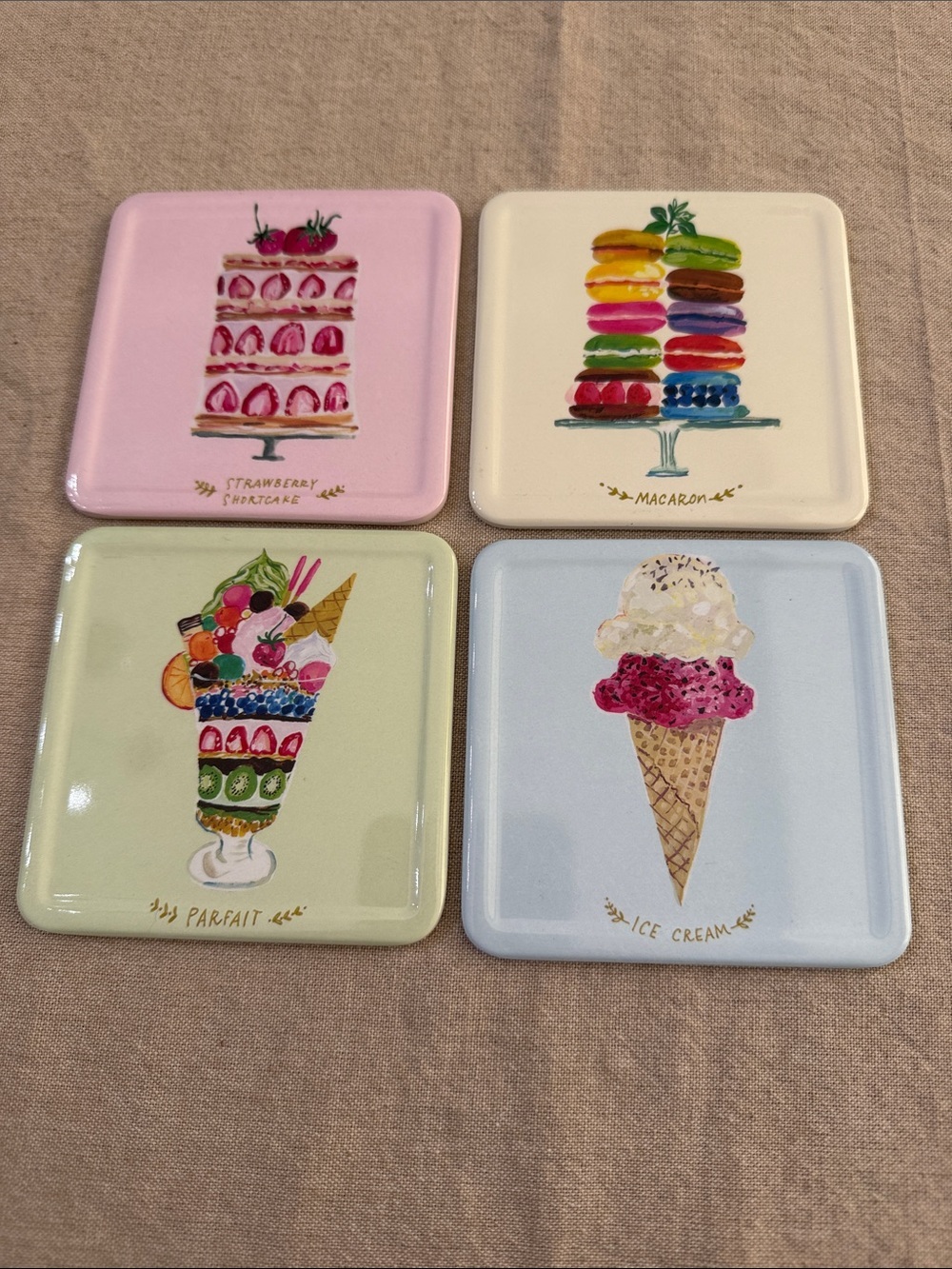 Pier 1 Dessert Coasters Set of 4 Strawberry Macaron Ice Cream Parfait